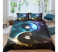 Cosmic Yin Yang Ensemble De Literie 3 Pièces 3D Imprimée Hypoallergique Space Nebula Art Style Linge de Lit avec 2 Taies d'oreiller Hypoallergique for Décoration de Chambre Single（140x200cm）