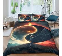 Cosmic Yin Yang Ensemble De Literie Microfibre 3 Pièces Imprimé en 3D Super Douce Mythical Celestial Art Housse de Couette avec Fermeture Éclair Résistante for Chambre de garçons Single（135x200cm）