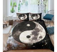 Cosmic yin yang Ensemble De Literie résistante 3 Pièces 3D Effet Léger Space mystique symbol Linge de Lit avec Taie d'oreiller Facile d'entretien for Décoration de Chambre Super king（260x220cm）