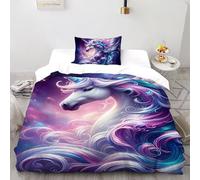 Cosmique Licorne Souverain Parure De Lit Single（135x200cm） Impression 3D Faune Fantaisie Animaux pour Famille en Microfibre Respirant avec Fermeture Éclair Literie Confort