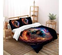 Cosmique Lion Majesté Parure De Lit Double（200x200cm） Impression 3D Faune Terre Animaux pour Famille en Microfibre Respirant avec Fermeture Éclair Literie Doux
