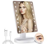 COSMIRROR Miroir de maquillage lumineux avec miroir grossissant x10, miroir lumineux 21 LED avec capteur tactile à intensité variable, rotation réglable à 180°, double alimentation, miroir cosmétique