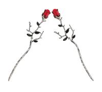 COSMOBETTY Lot de 2 Baguettes Accessoires pour Cheveux Style Chinois en Alliage de Zinc et Plastique Rouge, Fleur de Rose, Maintien Sécurisé pour Occasions Spéciales et Mariages