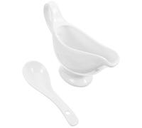 COSMOBETTY Saucière Facilite le Service des Sauces avec Cuillère Profonde Céramique 175ml Blanche sans Éclaboussures pour Dîners D'affaires et Réunions Familiales