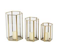 CosmoLiving by Cosmopolitan Lot de 3 lanternes décoratives en Verre avec Plaque métallique, 15,2 cm, 20,3 cm, 25,4 cm de Hauteur, doré