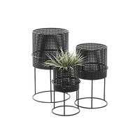 CosmoLiving by Cosmopolitan Metal Indoor Outdoor Planter Geometric Cutout Large Planter Pot with Circular Removeable Stands, Set of 3 Planters 23", 19", 15" H, Black