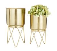CosmoLiving by Cosmopolitan Metal Indoor Outdoor Planter Small Planter Pot with Removable Stand, Set of 2 Planters 6", 6" W, Gold