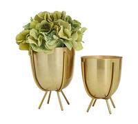 CosmoLiving by Cosmopolitan Metal Indoor Outdoor Planter Small Small Planter Pot with Removable Stand, Set of 2 Planters 6", 7" H, Gold