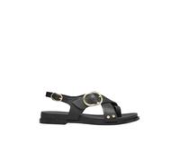 Cosmoparis - Sandale Plate en Cuir Noir - Femme - Chaussures - Noir - Taille: 36 EU