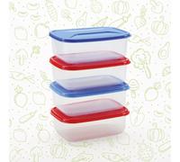 COSMOPLAST 4 petites boîtes lt. 0,400, réfrigérateur, congélateur, micro-ondes. 2 rouges + 2 bleues