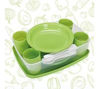 Cosmoplast Ensemble de vaisselle de pique-nique pour 4 personnes - 25 pièces - réutilisable, incassable - Camping et fêtes - 100% fabriqué en Italie - 0% BPA