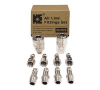 Cosmostar Lot de 10 raccords industriels pour tuyau d'air - 1/4" BSP Euro connecteurs pour compresseurs, tuyaux et outils pneumatiques - Coupleurs et bouchons en acier nickelé