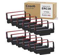 Cosob Lot de 12 rubans ERC30 ERC30 ERC30 noir et rouge ERC-30 ERC30/34/38 compatibles avec imprimante Epson TM-U220 M188B ERC30 ERC34 ERC38 NK506
