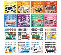 Cosomia Lot de 48 feuilles d'autocollants « Create Vehicle of Dreams », créez vos propres autocollants pour garçons et filles, livres d'autocollants de voyage, cadeaux de fête, anniversaire, maison