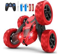 cosone Voiture Télécommandée, 2,4 GHz Cascade avec Phares, Jouets pour Garçons, Motrices Tout-Terrain Double Face, Rotative à 360 °, Cadeaux pour Enfants de 6 Ans et Plus (Rouge)
