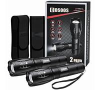 COSOOS Lampe Torche LED 2 Pcs, Ultra Puissante Lampe de Poche avec Étui, IPX4 Étanche Lampe Tactique, Militaire en Aluminium, Zoomable avec 5 Modes pour Camping, Randonnée, Urgences
