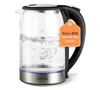 COSORI Bouilloire Électrique en Verre, 1,7L, 2200 Watt, Filtre en acier inoxydable, Couvercle intérieur et fond, Ébullition rapide, Arrêt automatique, Protection contre la combustion à sec, Sans BPA