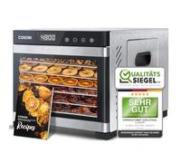 COSORI Déshydrateur alimentaire en acier inoxydable, sans contact en | 6 tablettes de déshydratation en acier inoxydable, 3 grilles de déshydratation, 3 tapis, 0,6 m², minuterie 48h, 35-75°C