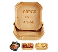 COSORI Papier de cuisson pour friteuse sans huile, 100 pièces de papier de cuisson carré jetable, Papier Sulfurisé pour friteuse à air 4.5-6 L, four, poêle à frire, micro-ondes