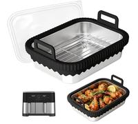 Cosori Plat à four en acier inoxydable avec couvercle et grille pour friteuse Ninja AF400EU AF500EU SL400EU COSORI résistant à la chaleur, sans BPA, passe au lave-vaisselle, noir avec grille