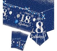 COSORO 2 pièces Nappe Bleu Marine Decor Fête d'anniversaire pour 18 Ans, 137x274cm Nappe Plastique et Rectangulaire Décoration de Table Joyeux Anniversaire pour Garçon Fille Décoration Anniversaire