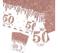COSORO 2 pièces Nappe en Or Rose Decor Fête d'anniversaire pour 50 Ans, 137x274cm Nappe Plastique et Rectangulaire Décoration de Table Joyeux Anniversaire pour Homme Femme Décoration Anniversaire