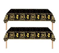 COSORO 2 pièces Nappe Noire et Dorée Décor Fête d'anniversaire pour 30 Ans, 137x274cm Nappe Plastique et Rectangulaire Décoration de Table Joyeux Anniversaire pour Homme Femme Décoration Anniversaire
