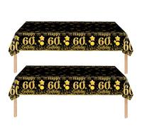 COSORO 2 pièces Nappe Noire et Dorée Décor Fête d'anniversaire pour 60 Ans, 137x274cm Nappe Plastique et Rectangulaire Décoration de Table Joyeux Anniversaire pour Homme Femme Décoration Anniversaire