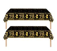 COSORO 2 pièces Nappe Noire et Dorée Decor Fête d'anniversaire pour 70 Ans, 137x274cm Nappe Plastique et Rectangulaire Décoration de Table Joyeux Anniversaire pour Homme Femme Décoration Anniversaire