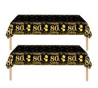 COSORO 2 pièces Nappe Noire et Dorée Decor Fête d'anniversaire pour 80 Ans, 137x274cm Nappe Plastique et Rectangulaire Décoration de Table Joyeux Anniversaire pour Homme Femme Décoration Anniversaire
