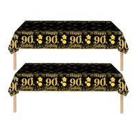 COSORO 2 pièces Nappe Noire et Dorée Fête d'anniversaire pour 90 Ans, 137x274cm Nappe Plastique et Rectangulaire Décoration de Table Joyeux Anniversaire pour Homme Femme Décoration Anniversaire