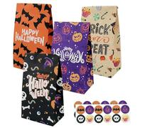 COSORO 24Pcs Pochette Cadeau Anniversaire Enfant,Halloween Sac Papier Cadeau Petit avec 24 Autocollants 24x13x8cm,Pochette Cadeaux Papier Kraft,Sachet Bonbon Anniversaire pour Halloween Fête