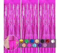COSORO 3 pièces Rideau Métallique de Frange Rose Vif,1mx2m Scintillants Foil Rideau Shimmer Brillants Decoration Anniversaire Photo Fond,pour Deco Porte Fenetres,Disco,Scintillant Mariage,Maison,Fête