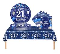 COSORO 37 pièces Ensemble de Vaisselle Bleu Marine Joyeux Anniversaire pour 21 Ans, Nappes Assiettes en Papier et Serviettes Décoration de Table Decor Fête d'anniversaire pour 21 Ans Homme Femme