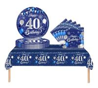 COSORO 37 pièces Ensemble de Vaisselle Bleu Marine Joyeux Anniversaire pour 40 Ans, Nappes Assiettes en Papier et Serviettes Décoration de Table Decor Fête d'anniversaire pour 40 Ans Homme Femme