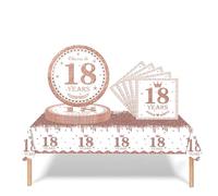 COSORO 37 pièces Ensemble de Vaisselle Or Rose Joyeux Anniversaire pour 18 Ans, Nappes Assiettes en Papier et Serviettes Décoration de Table Decor Fête d'anniversaire pour 18 Ans Garçon Fille