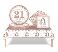 COSORO 37 pièces Ensemble de Vaisselle Or Rose Joyeux Anniversaire pour 21 Ans, Nappes Assiettes en Papier et Serviettes Décoration de Table Decor Fête d'anniversaire pour 21 Ans Homme Femme