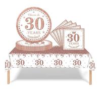 COSORO 37 pièces Ensemble de Vaisselle Or Rose Joyeux Anniversaire pour 30 Ans, Nappes Assiettes en Papier et Serviettes Décoration de Table Decor Fête d'anniversaire pour 30 Ans Homme Femme
