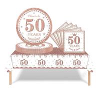 COSORO 37 pièces Ensemble de Vaisselle Or Rose Joyeux Anniversaire pour 50 Ans, Nappes Assiettes en Papier et Serviettes Décoration de Table Decor Fête d'anniversaire pour 50 Ans Homme Femme