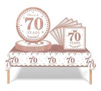 COSORO 37 pièces Ensemble de Vaisselle Or Rose Joyeux Anniversaire pour 70 Ans, Nappes Assiettes en Papier et Serviettes Décoration de Table Decor Fête d'anniversaire pour 70 Ans Homme Femme