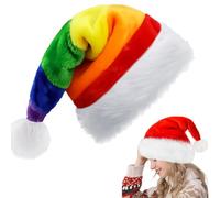 COSORO Bonnet Noel Adulte Enfant Arc-en-ciel 31 * 45cm,Épaissi Chapeau en Peluche de Luxe,Bonnet de Père Noël Bord en Fourrure Unisexe,Chapeaux Fête Noel Convient pour Noël New Year Fêtes Fournitures