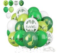 COSORO Kit Ballon Anniversaire,60 Pièces Ballons Blanc Vert,12 Pouces Ballon Helium Gonflable Ballons Latex Épais Impression Dinosaure pour Decoration Anniversaire Fête de Baby Shower Mariage