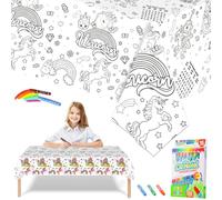 COSORO Nappe à Colorier pour Enfant en Papier,119,4x180,3 cm Coloriage Geant Licorne avec 18 Stylos de Peinture,Jeux Anniversaire Enfants Activités DIY Décoration de Fête Rouleau Papier Dessin