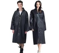 Cosowe Poncho de pluie pour homme et femme Réutilisable 2 pièces Imperméable à capuche et manches élastiques Eva Cape de pluie pour activités de plein air, 2 - Noir