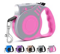 COSOWO Laisse rétractable pour chien avec lampe de poche rechargeable USB pour promenades nocturnes, laisse télescopique automatique de 4,8 m pour chiens de petite et moyenne taille, rose