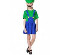 Cosplay Costume, Costume de Plombier Super Brothers, avec Costume, Chapeaux et Moustache, Costume de Carnaval Classique Halloween Cosplay, pour Hommes Femmes Garçons Filles, Fille Vert, S
