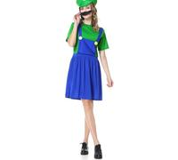 Cosplay Costume, Costume de Plombier Super Brothers, avec Costume, Chapeaux et Moustache, Costume de Carnaval Classique Halloween Cosplay, pour Hommes Femmes Garçons Filles, Femme Vert, M