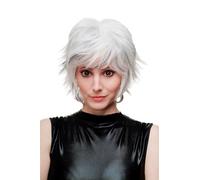 WIG ME UP - SA069-1001H1B perruque ébouriffée courte platine/argent/blanc avec des mèches noires pour femme cosplay