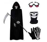 Cosplay tenues, 5pcs / set Grim Reaper Costume, Glowing Eyes Cosplay tenues, Black effraye Halloween Costumes pour les fêtes costumées d'Halloween, les fêtes, M