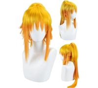 Cosplay Wig Anime Cosplay Demon Slayer Perruque, Jaune Longue Pince à Griffe Queue de Cheval Cheveux Synthétiques for Femme Zenitsu Agatsuma Kimetsu No Yaiba Jeu de Rôle Halloween Perruques avec Bonne